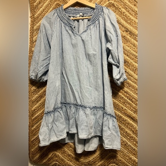 Elan Dresses & Skirts - Elan Women's Faux Denim Smock Mini Dress,3/4 Puffy Sleeves, Size Small